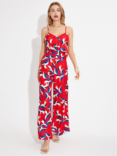 

URBANIC Red & White Printed Basic Jumpsuit