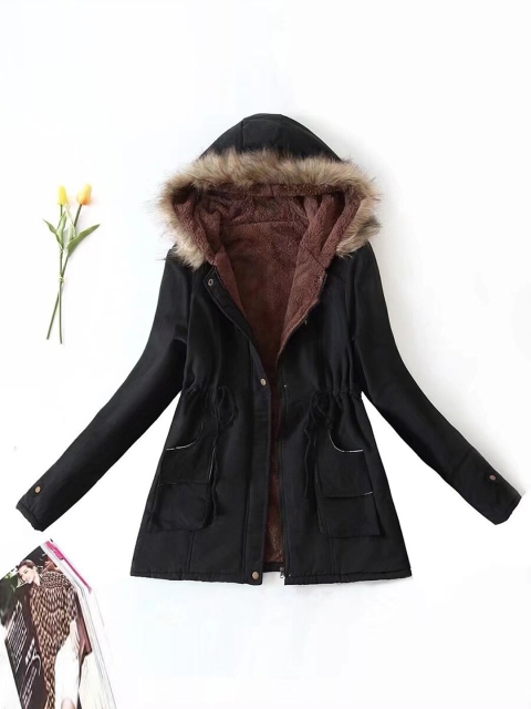 

URBANIC Women Black Solid Overcoat With Hood
