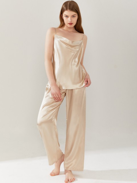 

URBANIC Women Beige Solid Satin Night Suit
