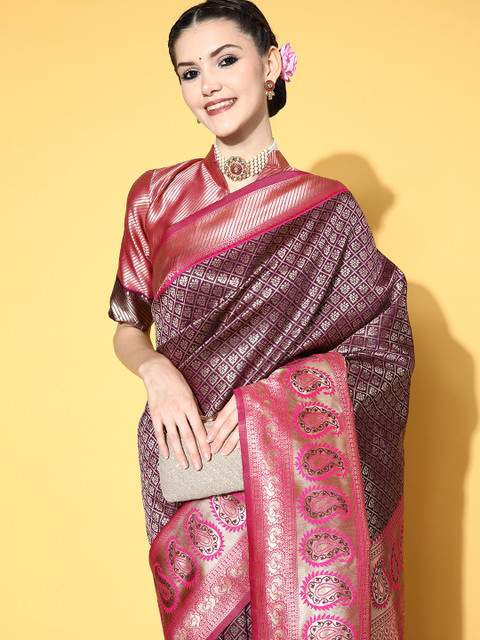 

Saree mall Ethnic Motifs Saree with Woven Design Border, Burgundy