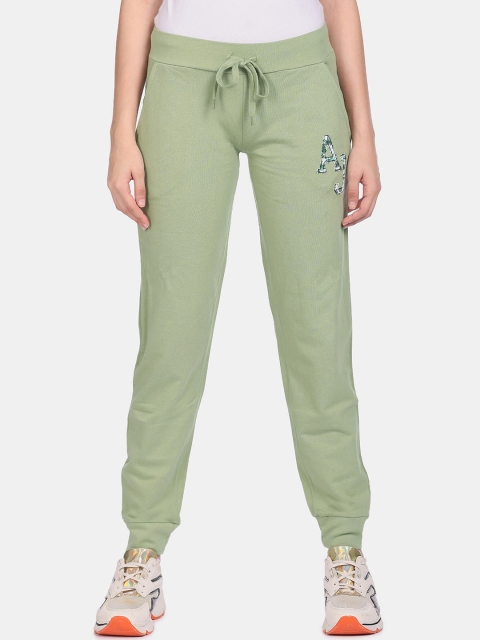 

Aeropostale Women Olive Green Solid Pure Cotton Straight Fit Joggers