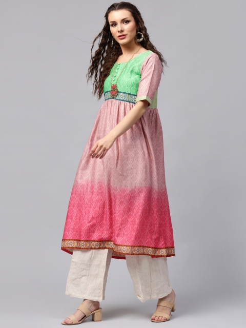 

Libas Women Pink & Green Printed A-Line Kurta