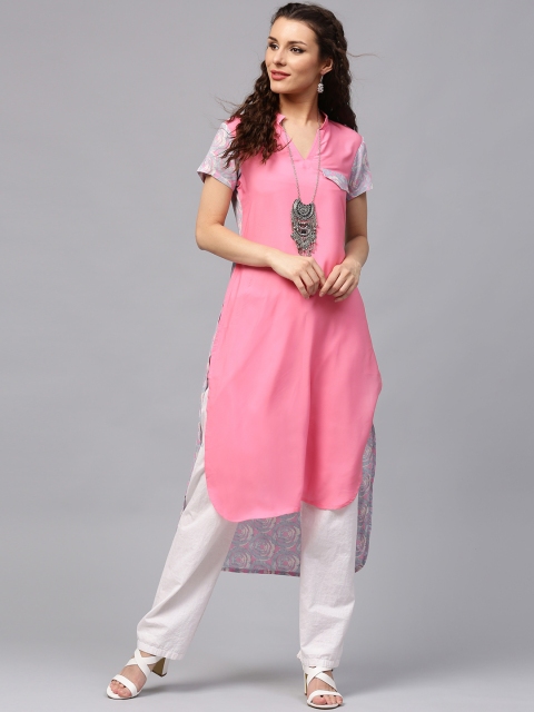 

Libas Women Pink & Grey Printed Straight Kurta