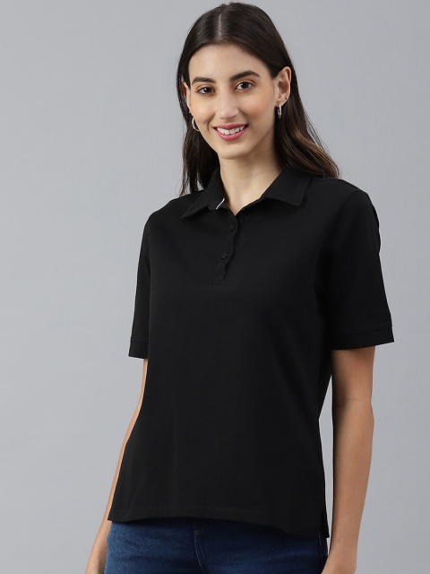

Xpose Women Black & dark gunmetal Polo Collar T-shirt