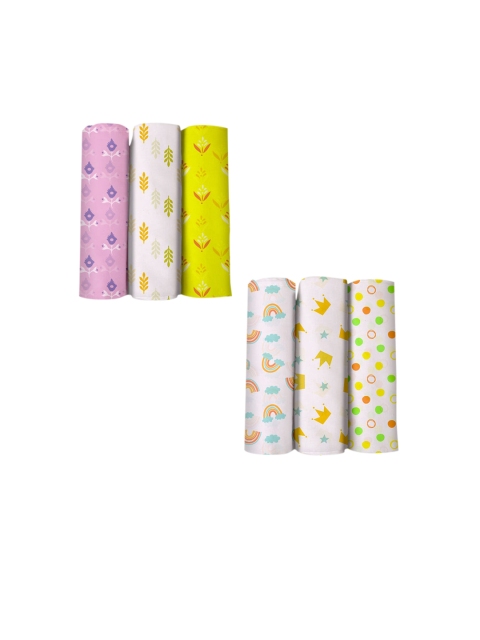 

SuperBottoms Infants Pack Of 6 Printed Organic Cotton Muslin Swaddles, White
