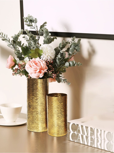 

WENS Set Of 2 Gold-Toned Textured Metal Flower Vases