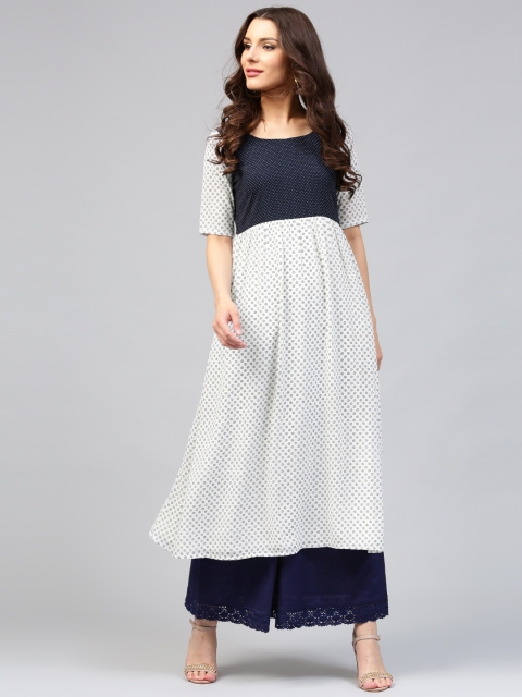 Libas Women White & Navy Printed Anarkali Kurta available at myntra for Rs.399