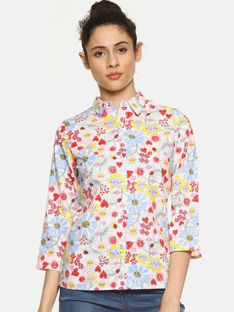 

Bayship Women White Original Floral Printed Party Shirt