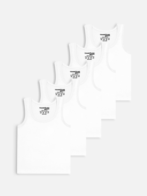 

Trampoline Kids Pack Of 5 White Solid Pure Cotton Innerwear Vests