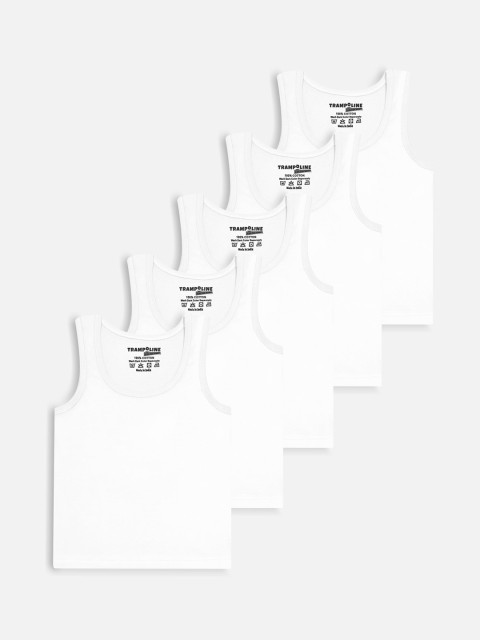 

Trampoline Kids Pack of 5 White Solid Cotton Innerwear Vests