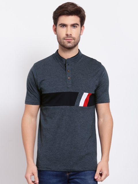 

Kalt Men Blue & mood indigo Mandarin Collar T-shirt