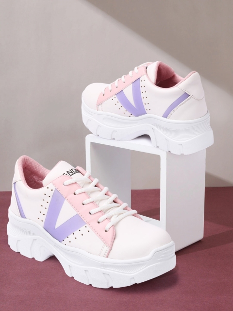 

VENDOZ Women White Colourblocked Sneakers