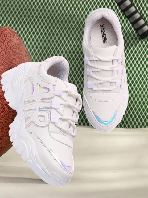 

VENDOZ Women White Woven Design Sneakers