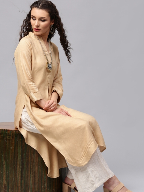 

Libas Women Beige Self-Design Straight Kurta