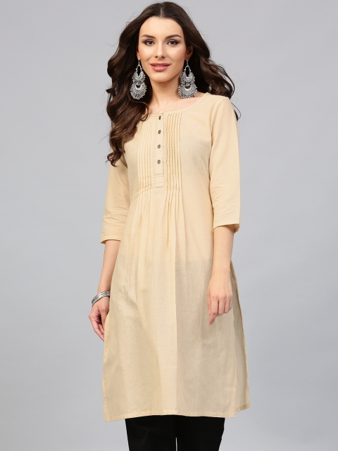 Libas Women Beige Solid Straight Kurta with Tucks available at myntra for Rs.384