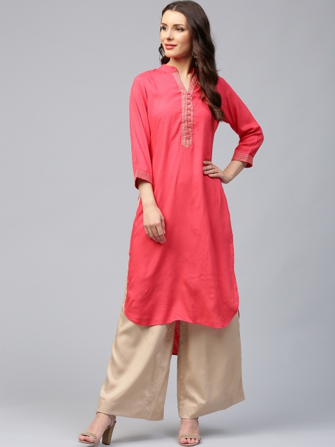 Libas Women Pink Solid Straight Kurta available at myntra for Rs.339