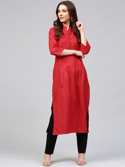 

Libas Women Red Solid Straight Kurta