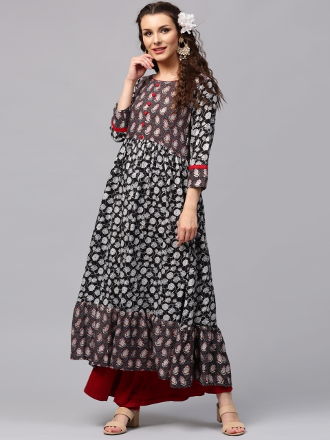 

Libas Women Black & Grey Printed Anarkali Kurta