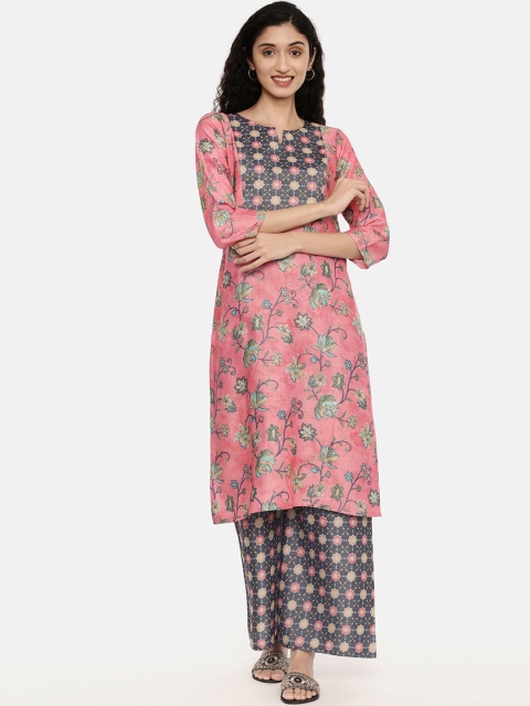 

R&B Women Pink Floral Printed Kurta with Trousers