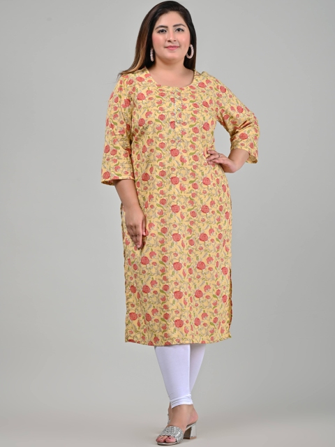 

Swasti Women Yellow & burly wood Floral Printed Thread Work Floral Kurta