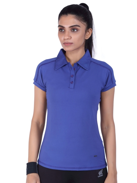 

LAASA SPORTS Women Blue Polo Collar T-shirt
