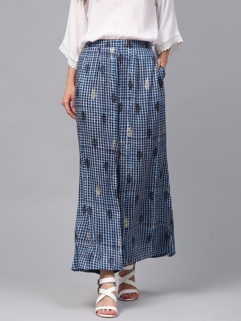 

Libas Women Blue & Off-White Checked Flared Palazzos