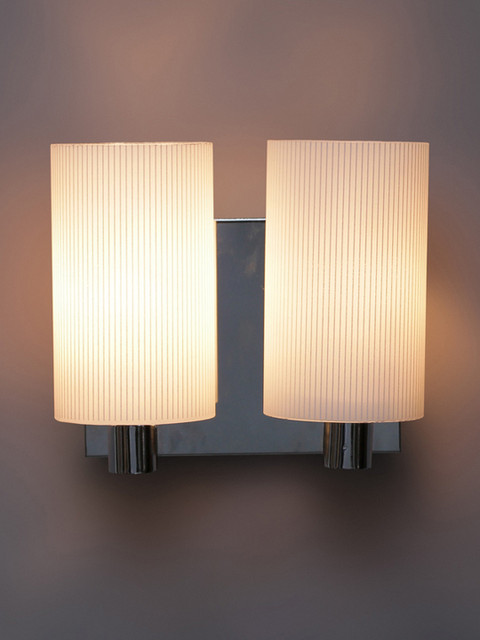 

THE LIGHT STORE White & Steel-Toned Striped Wall Lights