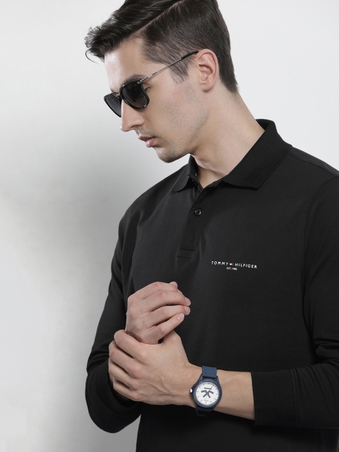 

Tommy Hilfiger Men Black Polo Collar Pure Cotton T-shirt