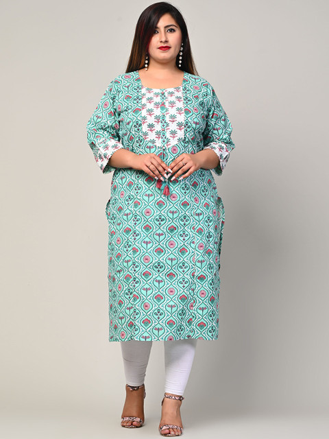 

Swasti Women Turquoise Blue & waterspout Floral Printed Floral Kurta