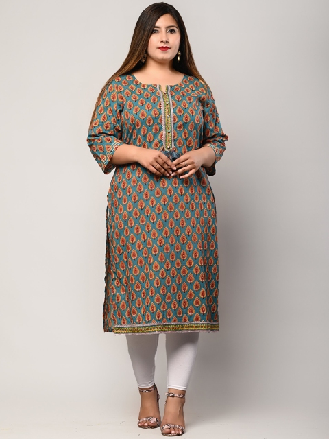 

Swasti Women Blue Ethnic Motifs Printed Thread Work Floral Kurta