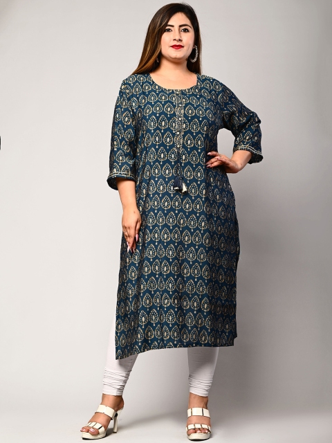 

Swasti Women Blue Ethnic Motifs Printed Thread Work Floral Kurta