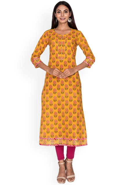 

Swasti Women Yellow Ethnic Motifs Printed Floral Kurta