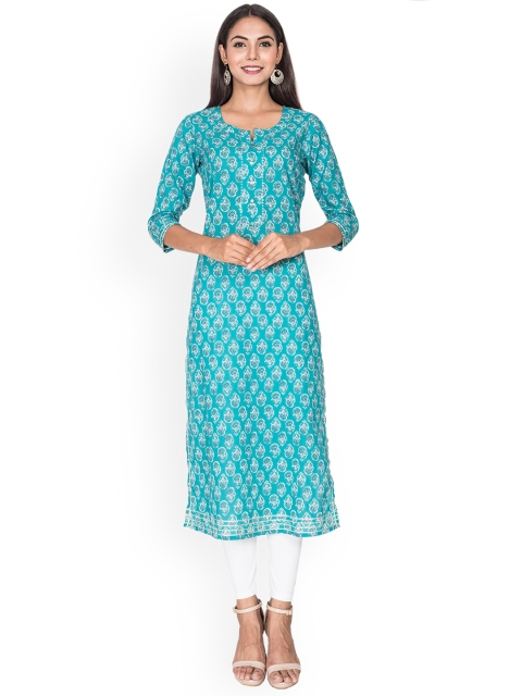 

Swasti Women Blue Ethnic Motifs Printed Floral Anarkali Kurta