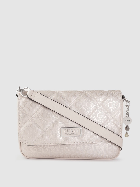 

GUESS Nude-Coloured Brand Logo Textured Structured Sling Bag with Quilted Detail
