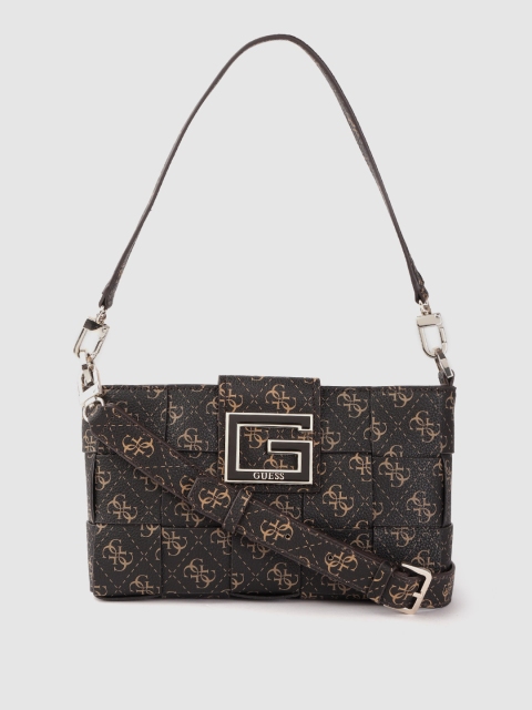 

GUESS Brown Brand Logo Print Structured Sling Bag