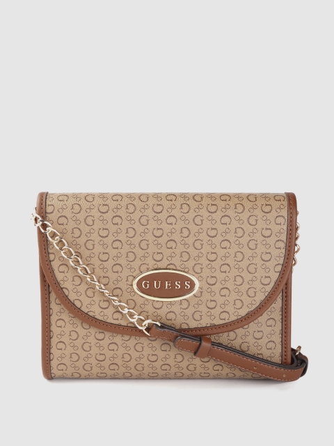 

GUESS Brown Brand Logo Printed Structured Sling Bag