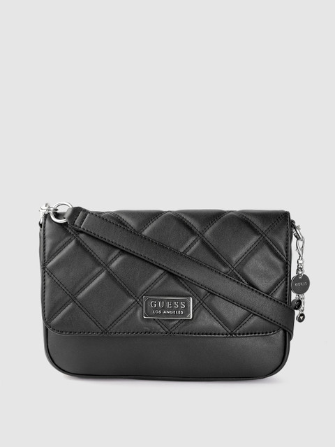 

GUESS Black Quilted Sling Bag with Tab & Detachable Sling Strap