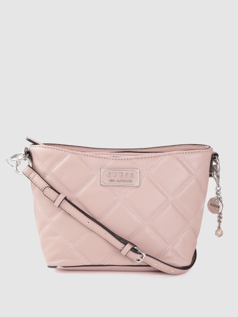 

GUESS Women Peach-Coloured Quilted Structured Sling Bag