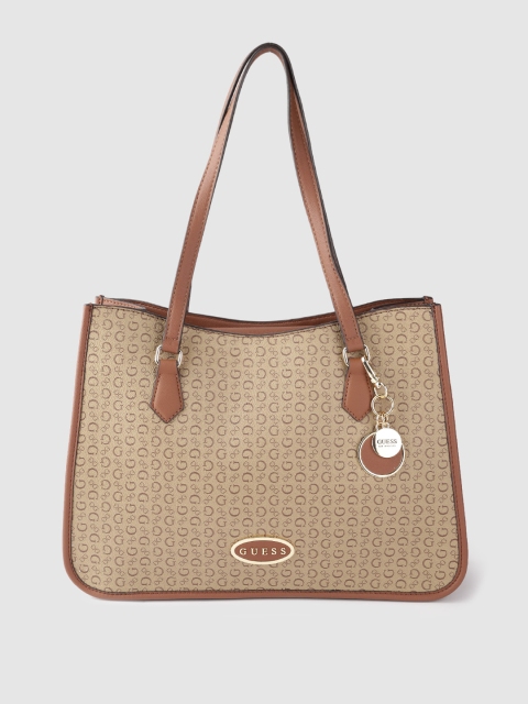 

GUESS Women Brown Brand Logo Print Structured Shoulder Bag