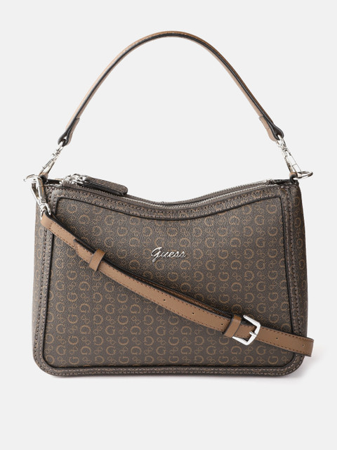 

GUESS Coffee Brown & Beige Brand Logo Print Shoulder Bag & Detachable Sling Strap