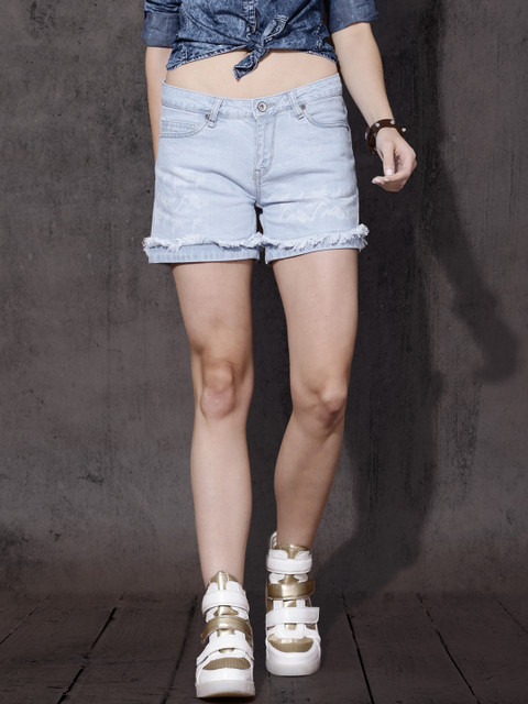 

Roadster Women Blue Solid Regular Fit Denim Shorts