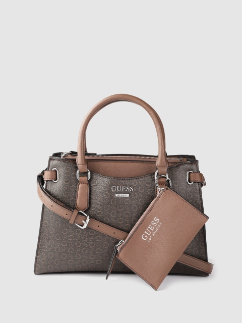 

GUESS Brown Brand Logo Printed PU Shopper Satchel