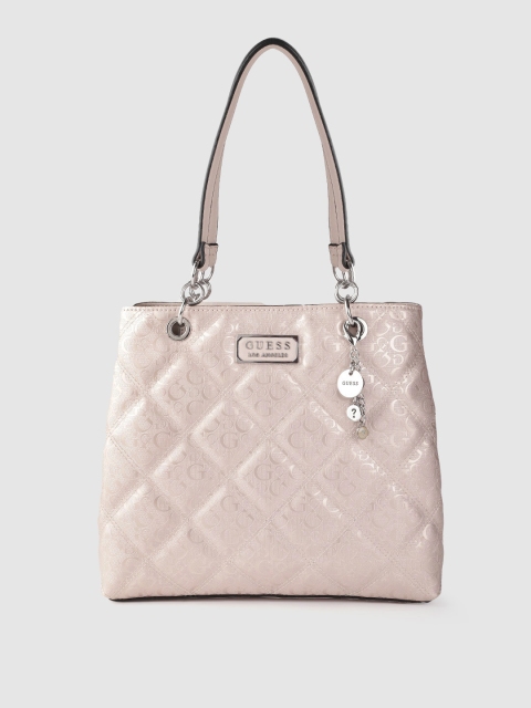 

GUESS Pink Quilted Structured Shoulder Bag with Tab & Pouch