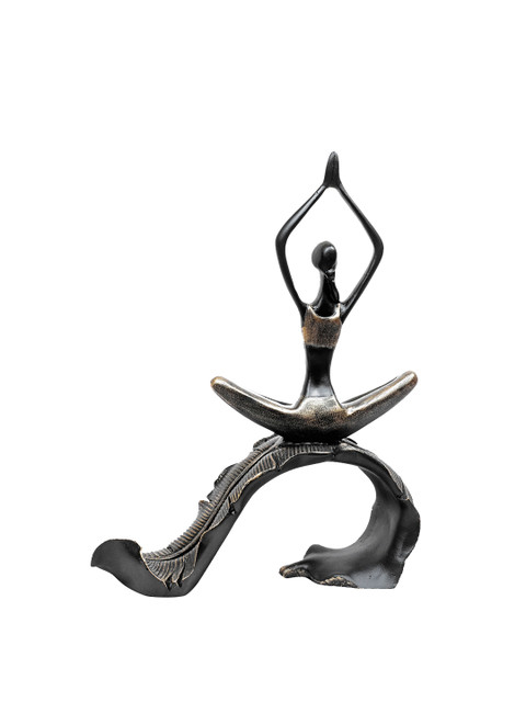 

TANSHA QUO Black & Gold-Coloured Yoga Praying Hands Sitted Pose Sitting On Leaf Showpieces