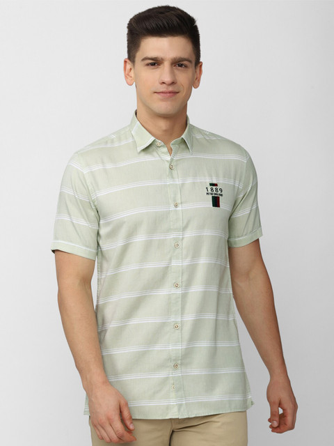 

Peter England Casuals Men Green Slim Fit Horizontal Stripes Striped Casual Shirt