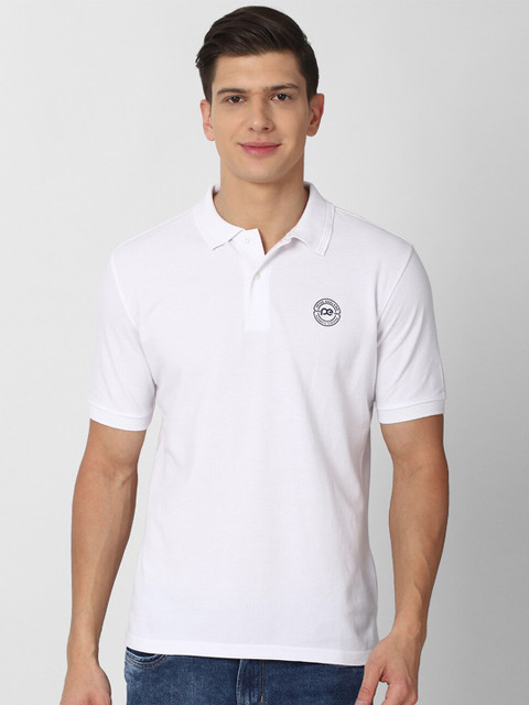 

Peter England Casuals Men White Polo Collar Applique T-shirt