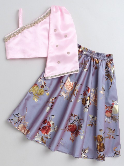 

MANY FROCKS & Girls Pink & Blue Embellished Ready to Wear Lehenga