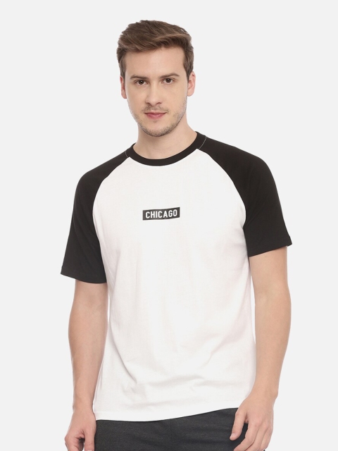 

R&B Men White Typography Drop-Shoulder Sleeves Monochrome T-shirt