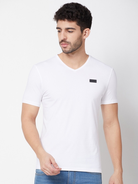 

R&B Men White V-Neck Raw Edge T-shirt