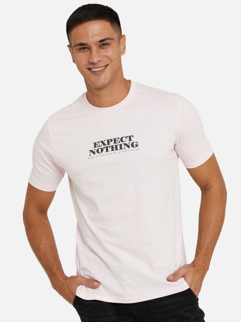 

R&B Men Pink Drop-Shoulder Sleeves Slim Fit T-shirt